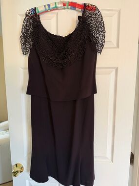 Women's Black Midi Dress with Lace-Detail Neckline
